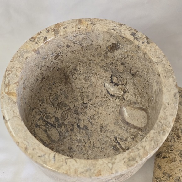 Fossils Pestle and Mortar Handmade Marble‎ 4 3/4" H 5" W - Picture 5 of 7